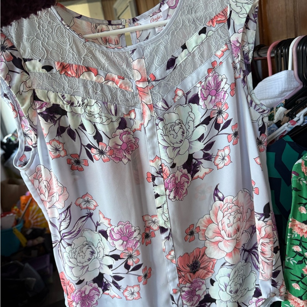 Candie's Pink and Purple Floral Lace Blouse